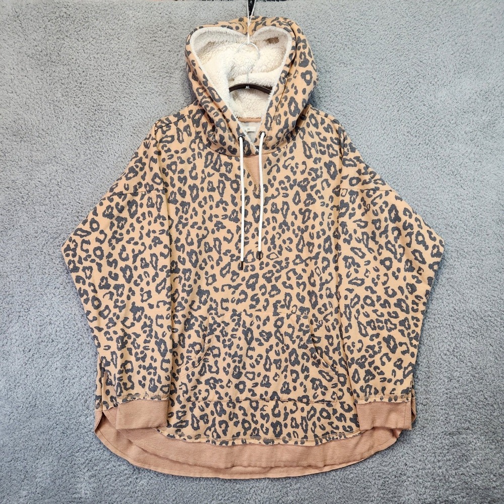Maurices Hoodie Womens Size‎ 2 Leopard Print Fleece Lined Hood Cabincore Cozy